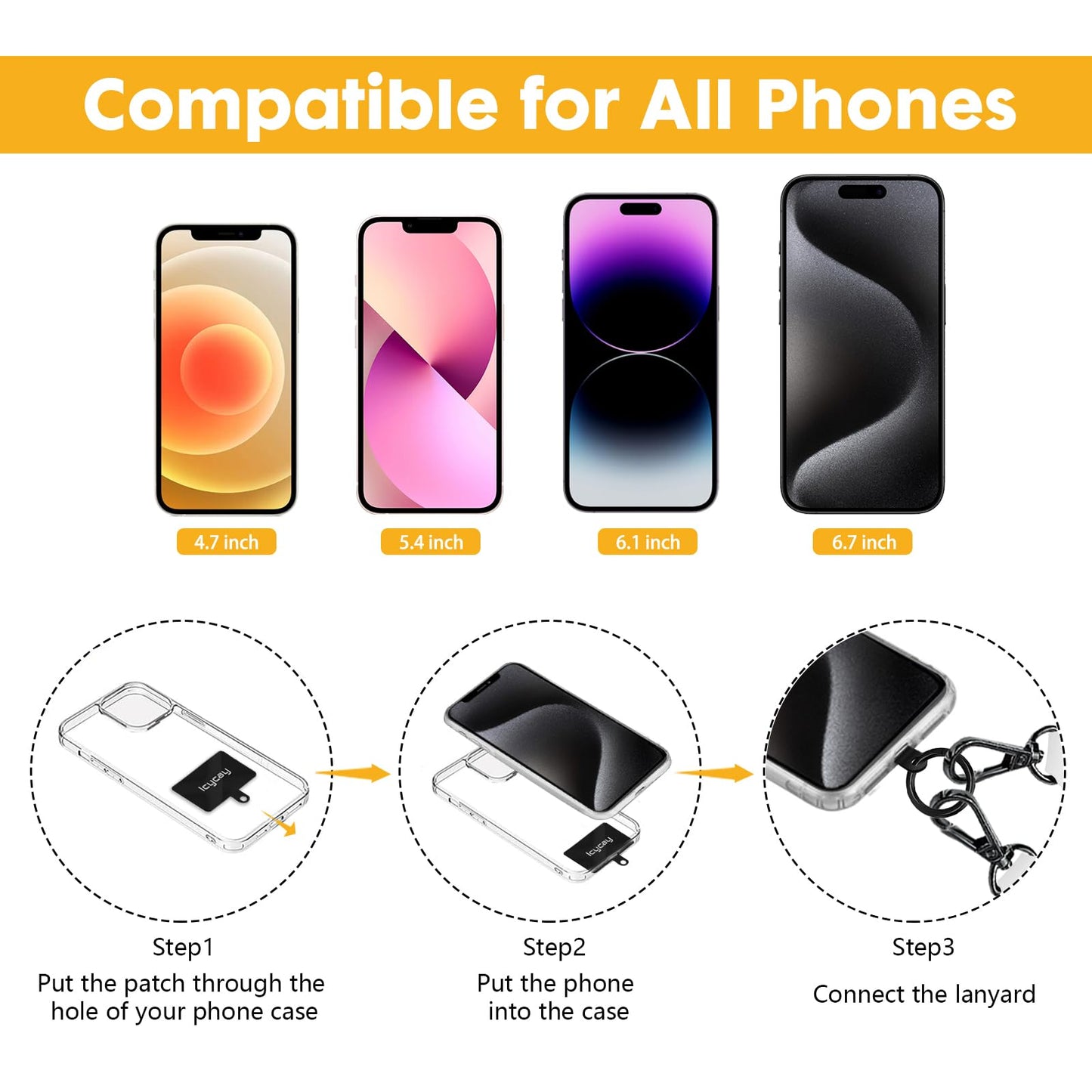 Icycay Phone Lanyard Crossbody, Black Marble Cell Phone Strap for Around The Neck Adjustable, Anti Theft Cute Lanyard for iPhone Case ID Holder Keys Accessories Travel Essential