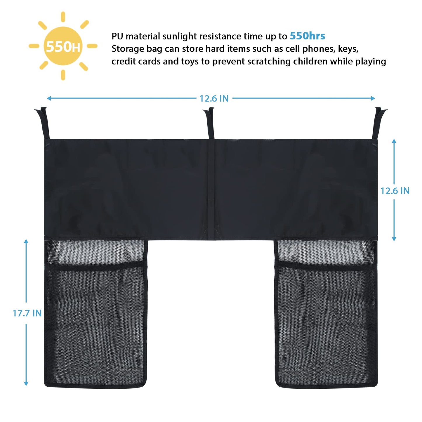 HBTower Trampoline Ladder, 2 Steps with Wide Steps, Trampoline Storage Bag, Universal Hook, 220 lbs Capacity Trampoline Accessories for Children Kids, Black