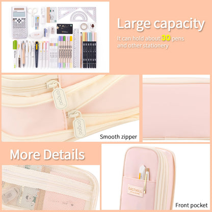 EASTHILL Big Capacity Pencil Case Large Pencil Pouch Stationery Pen Bag for Teen Girls-Pink