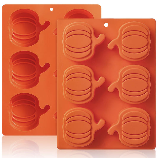 HKNMTT Pumpkin Silicone Molds 2 Pack 6 Cavity Halloween Mold Set for Fall Chocolate Candy Soap Wax Melts Jello Cake Pop Apple Cider Baking Tray Thanksgiving 3D Food Grade Spooky Treats