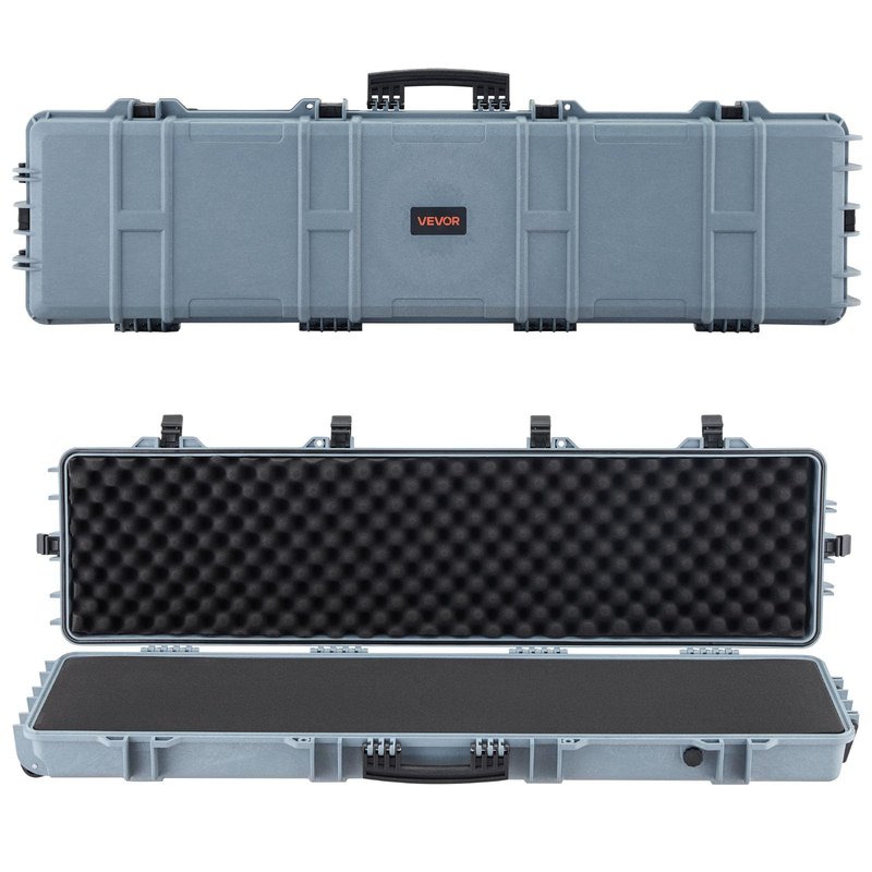 VEVOR Rifle Case, Rifle Hard Case with 4 Layers Fully-protective Foams, 50 inch Lockable Gun Storage with Wheels, IP67 Waterproof & Dustproof, for Rifle, Shotgun, Airsoft Gun, Grey