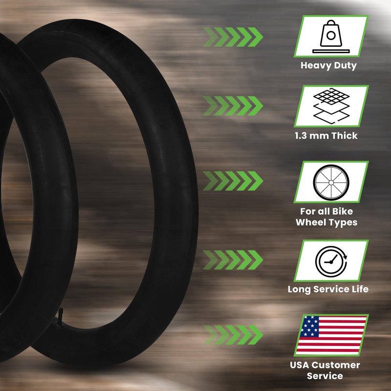 HEB 26" Bike Inner Tubes 26 x 1.75, 1.95, 2.10, 2.125 – Butyl Rubber Bicycle Tubes with Schrader Valve – Compatible with Cruiser, Mountain, City & Kids Bikes – Set of 2