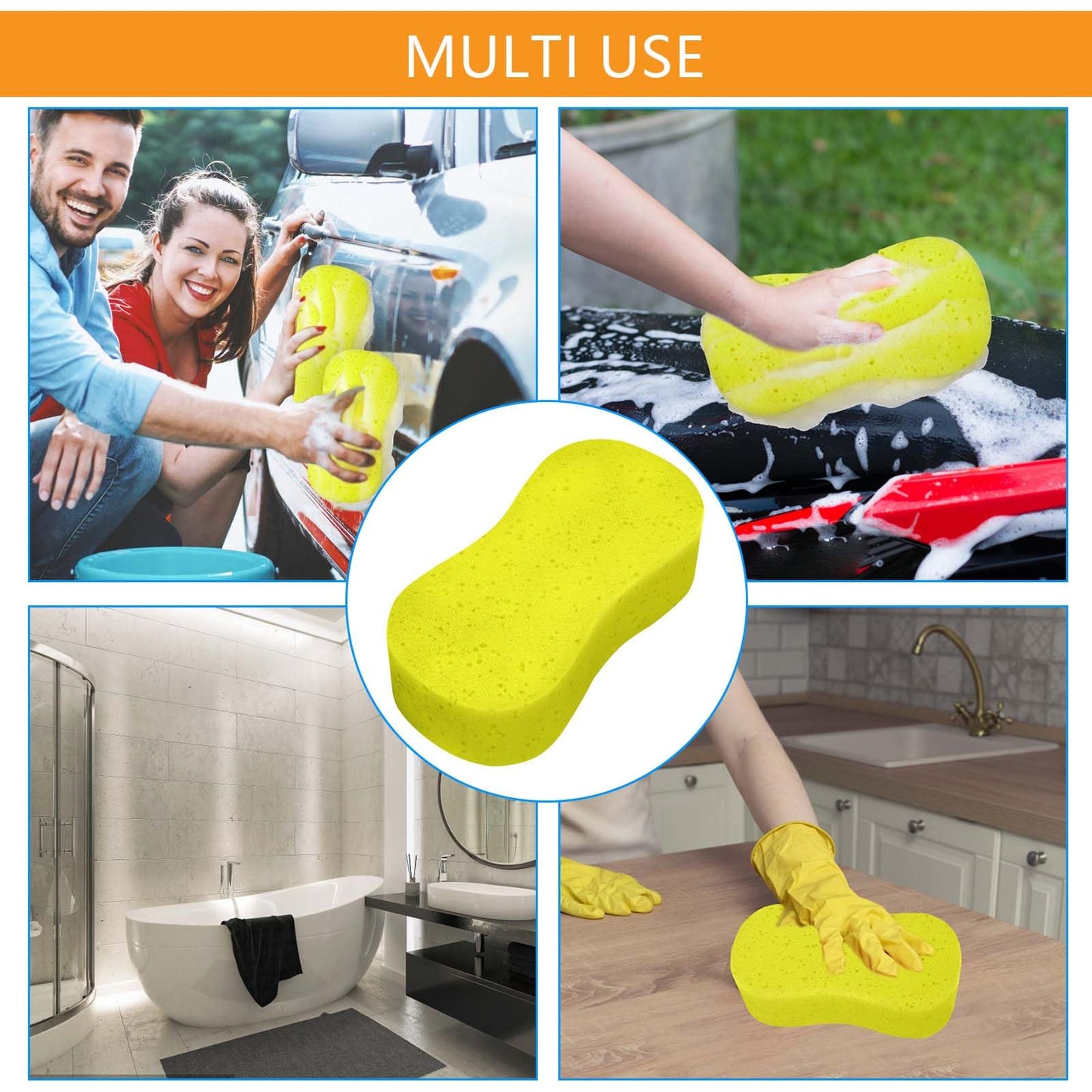 2 Pack Car Sponges,Jumbo Sponges For Car Cleaning,Anti Scratch Technology for Car Exterior & Window Washing- Perfect For Wheels, Windscreen & Bodywork (2 Yellow Jumbo Car Sponge)