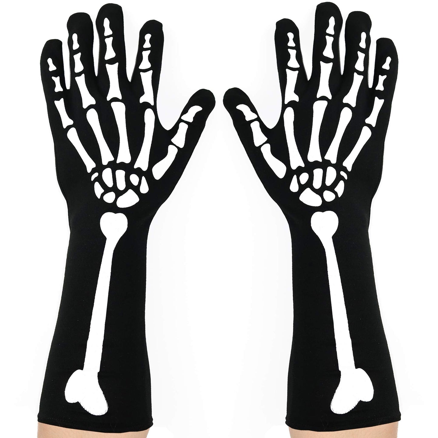 Skeleteen Bone Hand Skeleton Gloves - Skeleton Accessories Stretch Elbow Gloves for Adults and Kids