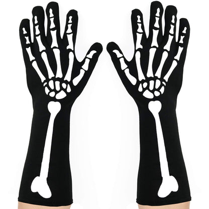 Skeleteen Bone Hand Skeleton Gloves - Skeleton Accessories Stretch Elbow Gloves for Adults and Kids