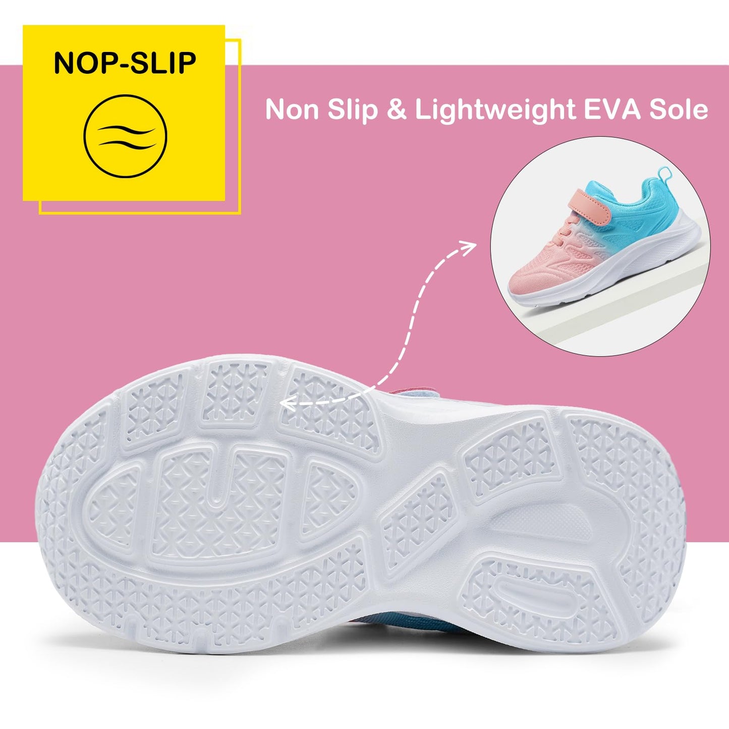 Girls Sneakers Toddler Kids Slip on Glitter Lightweight Running Tennis Athletic Sports Outdoor Shoes Gradient Pink, US2