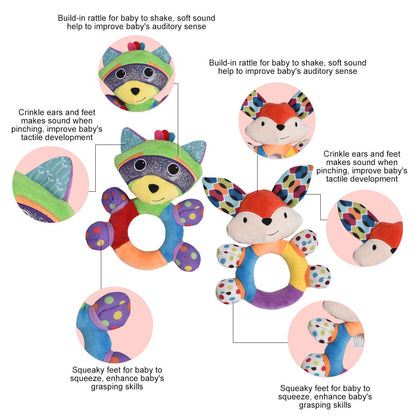 HAHA Baby Teething Rattle Toys, Infant Girl Boy Learning Toy Newborn Soft Handbell Grab Shaker Crinkle Squeaky Sensory Travel Accessories for 0 3 6 9 12 Months Old