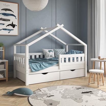 VitaliSpa House bed Design, White, 80x160 cm with 2 drawers