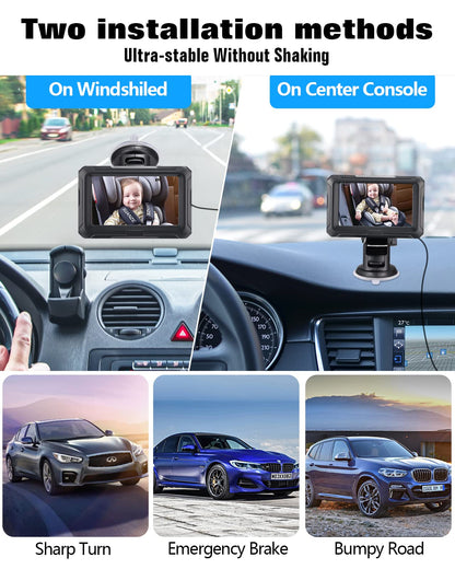 Zacro Baby Car Camera HD 1080P - Baby Car Mirror 4.3'' Display for Rear Seat with Night Vision Function, Wide View Angle, Reusable Sucker Bracket, Black