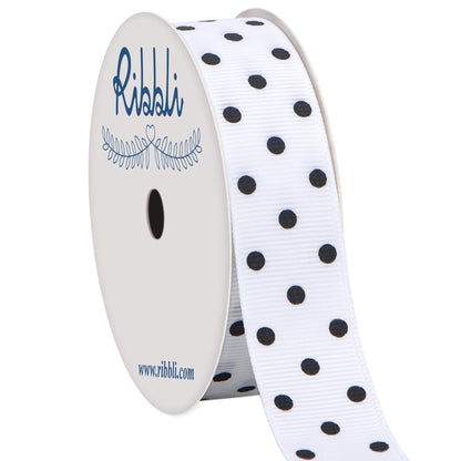 Ribbli Grosgrain Polka Dot Craft Ribbon,7/8 Inch,10-Yard Spool,White with Black Dots,Use for Hair Bows,Gift Wrapping,All Crafting and Sewing