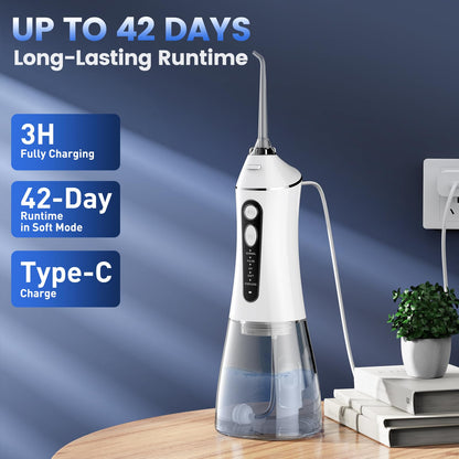 Water Flosser for Teeth Cleaning and Flossing, 5 Modes Rechargeable Cordless Oral Irrigator 320ml Water Tank Teeth Cleaner, IPX7 Waterproof Portable Electric Dentel Flossers for Home and Travel,Pink