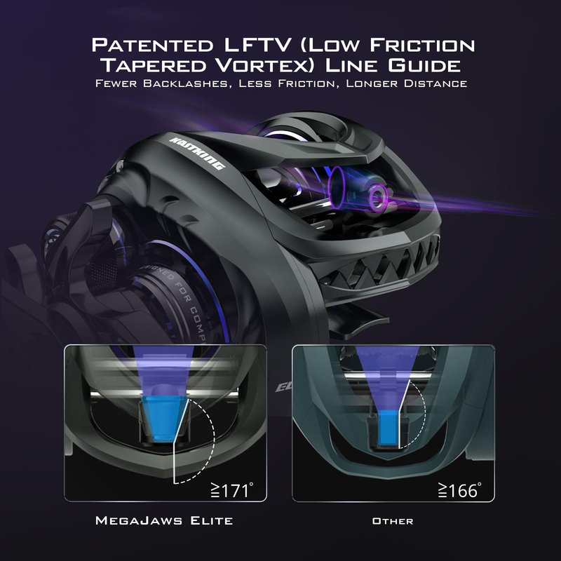 KastKing MegaJaws Elite Baitcasting Reels, 7.2:1 Gear Ratio, Right Handed, Black Violet, Shallow Spool, No Flipping Switch