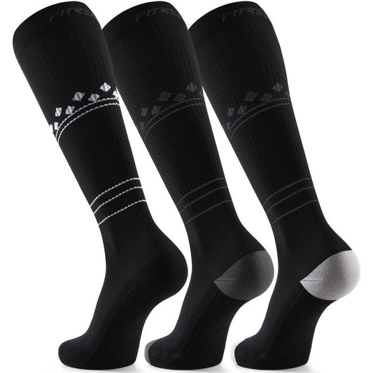 FITRELL 3 Pairs Compression Socks for Women and Men 20-30mmHg- Muscle Support Socks for Travel, Running, Nurse, Knee High, Blackstar, Black+White+Grey L/XL