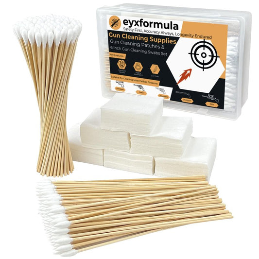Gun Cleaning Supplies - 2x2'' Gun Cleaning Patches and 6''Gun Cleaning Swabs Set - Handgun, Shotgun, Pistol and Rifle Cleaning & Maintenance Kit