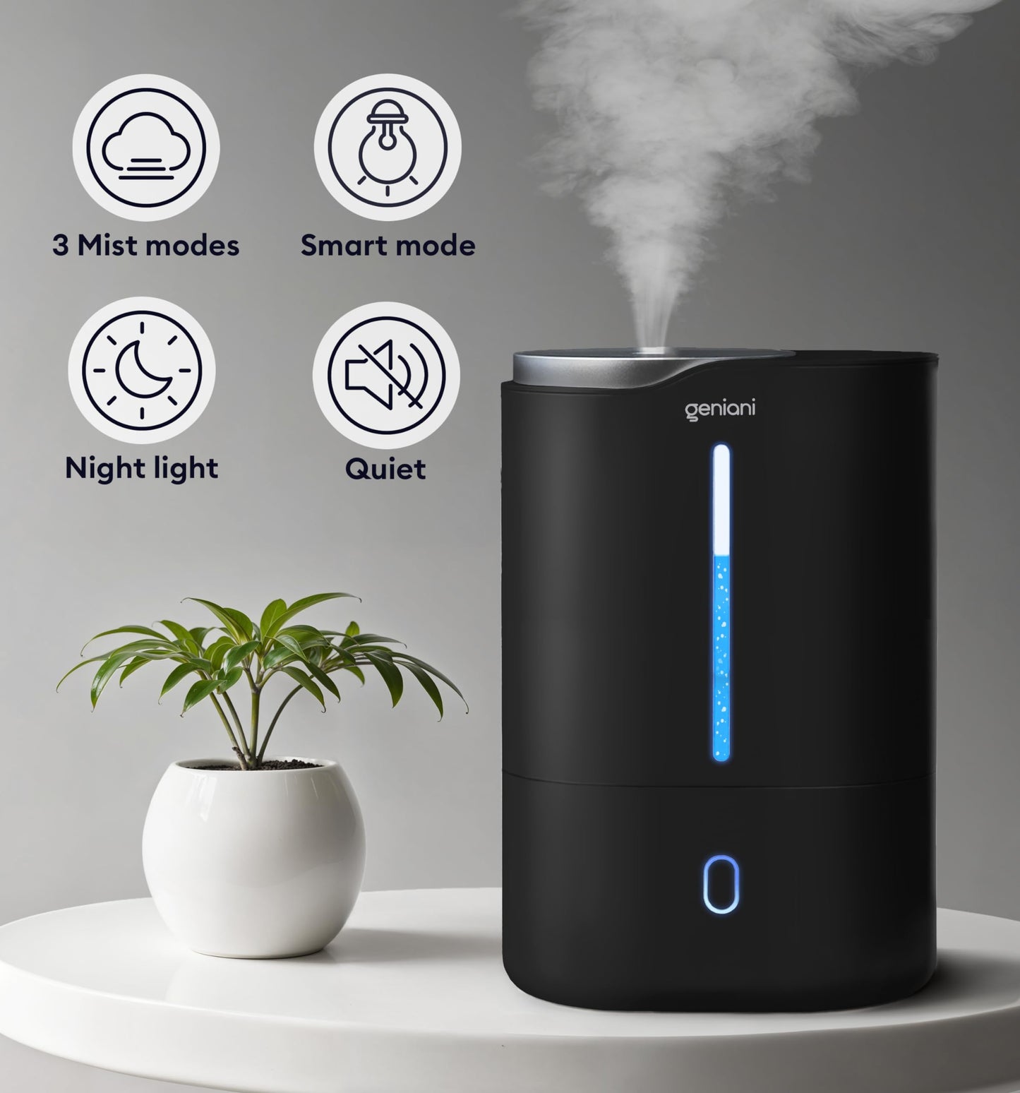 GENIANI Ultrasonic Cool Mist Humidifier for Bedroom, Large Rooms, Home, 4L - Easy Fill & Clean Humidifier for Plants w/Auto Shut-off, 40H Runtime - Quiet, Top Fill Air Humidifier