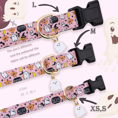Faygarsle Halloween Fall Dog Collar for Small Medium Large Dogs Fashionable Cute Collar for Male Female Dogs Pink Cotton Dog Collar Spectre Pumpkin Pattern M