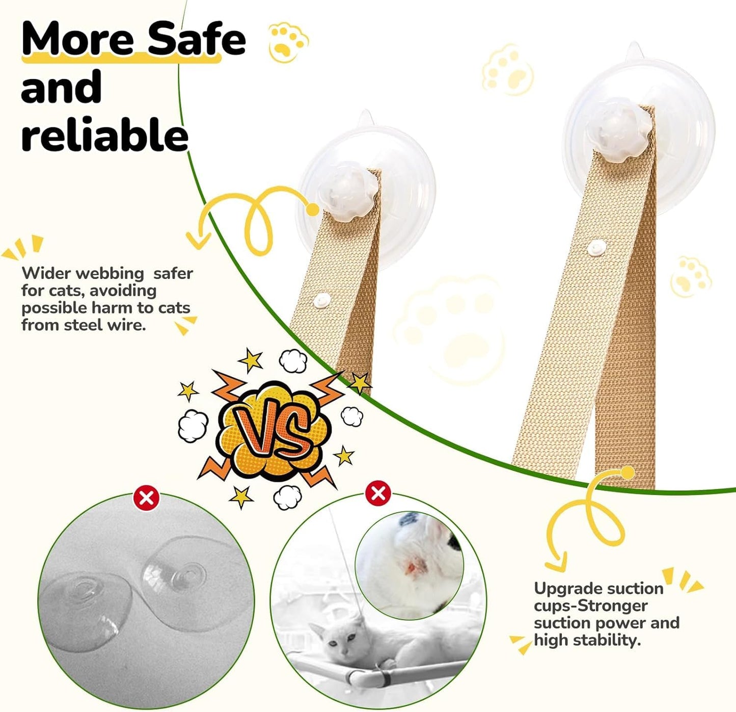 Cat Window Perch - Foldable Cat Hammock for Window, Soft Seat Machine Washable, Solid Wood Frame, 4 Suction Cups, Cats Window Hammock Load Weight Up to 40lbs