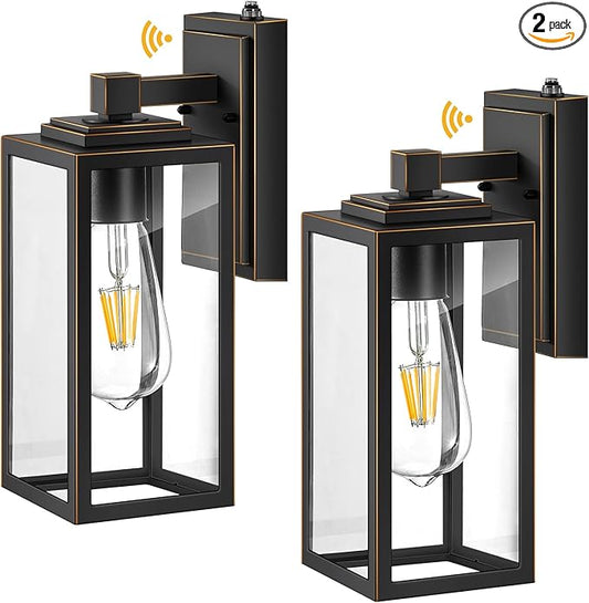 VIANIS 2 Packs Black Gold Outdoor Lights, Anti-Rust Porch Light Wall Mount, Waterproof Garage Light Lantern with Clear Glass, UL Listed Black Lights Sconce for House, Patio, Front Door