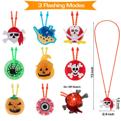 Halloween Party Favors for Kids, 68 PCS LED Flash Rings Light Up Necklaces & Brooches for Party Decorations, Glow in the Dark Halloween Party Supplies Non Candy Halloween Treats Goodie Bag Fillers