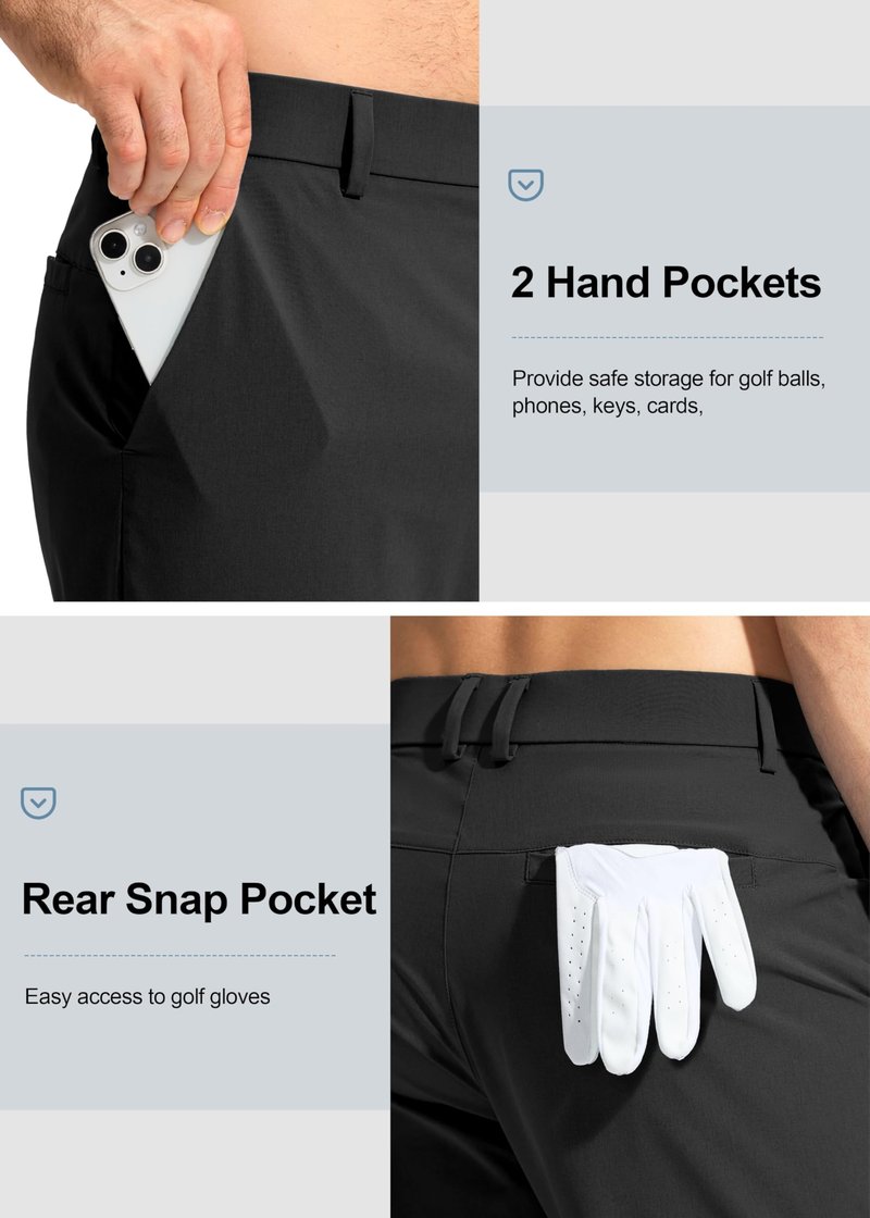 Pudolla Men's Golf Pants Work Dress Comfy Pants Casual Slacks Trousers with Pockets(Black 28Wx34L)