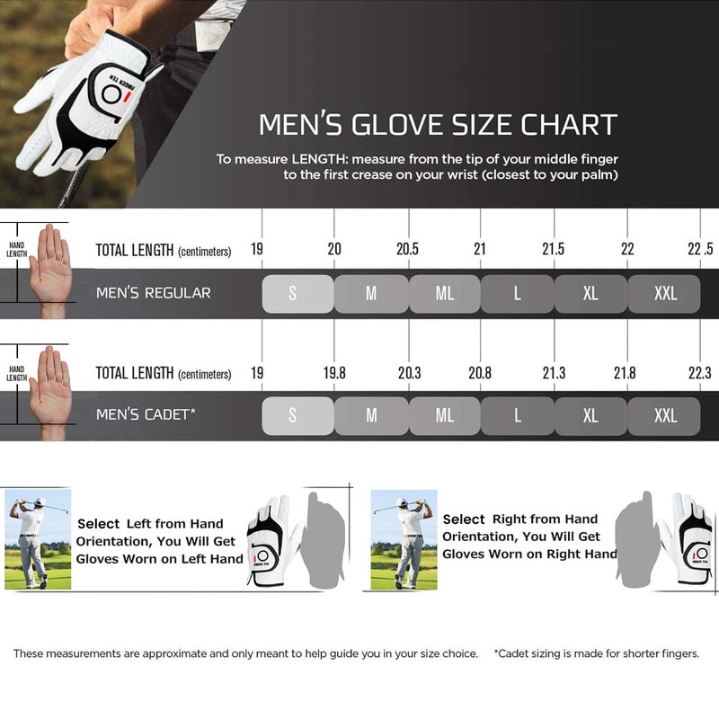 FINGER TEN Premium Golf Gloves Men Cabretta Leather Value 3 Pack for Right Left Handed Golfers, All Weather Grip Comfortable Glove Size S M ML L XL for Left Right Hand (White-3 Pack, Large, Left)