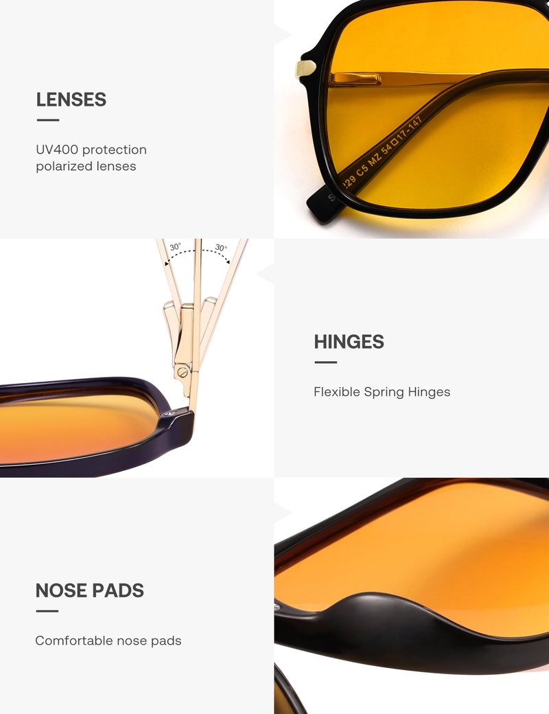 SOJOS Sunglasses for Women & Men, Square, Black Yellow, SJ2229