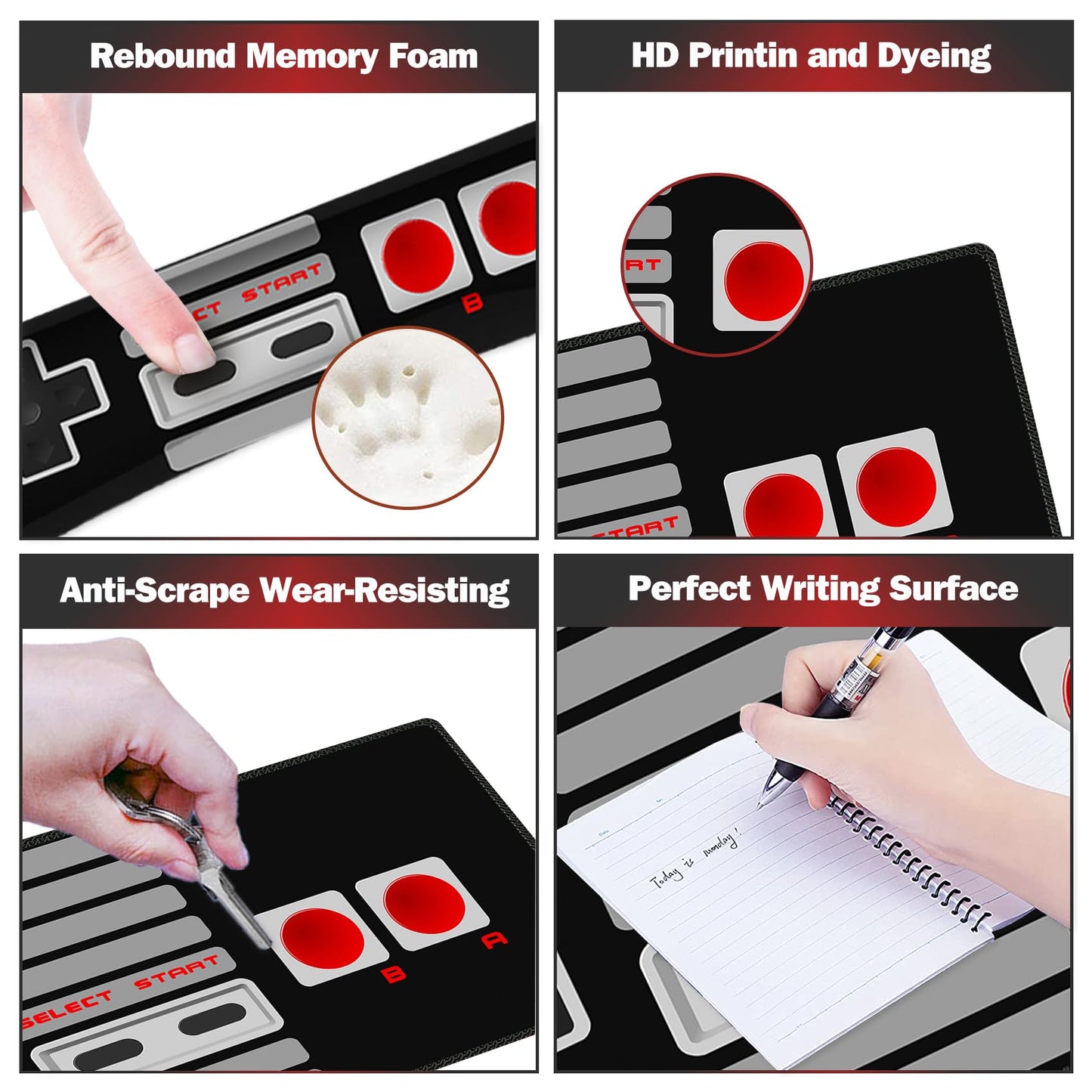 ARTSO Large Gaming Mouse Pad, Keyboard Wrist Rest Pad & Wrist Support Mousepad Set, Stitched Edge, Extended, Non-Slip Base, Memory Foam Desk Mat, Black Game Console