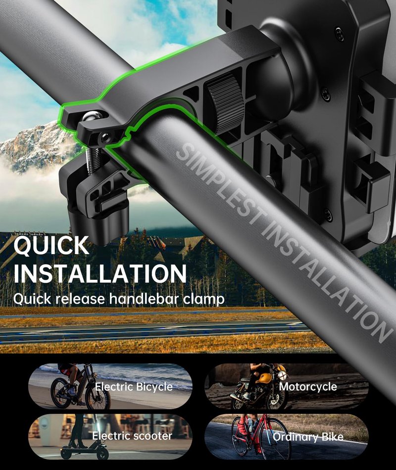 amzluv Bike Phone Holder Mount, Secure Handlebar Phone Mount Holder for Bike and Motorcycle, Suitable for iPhone and 4.5-6.8" Smartphones, Black
