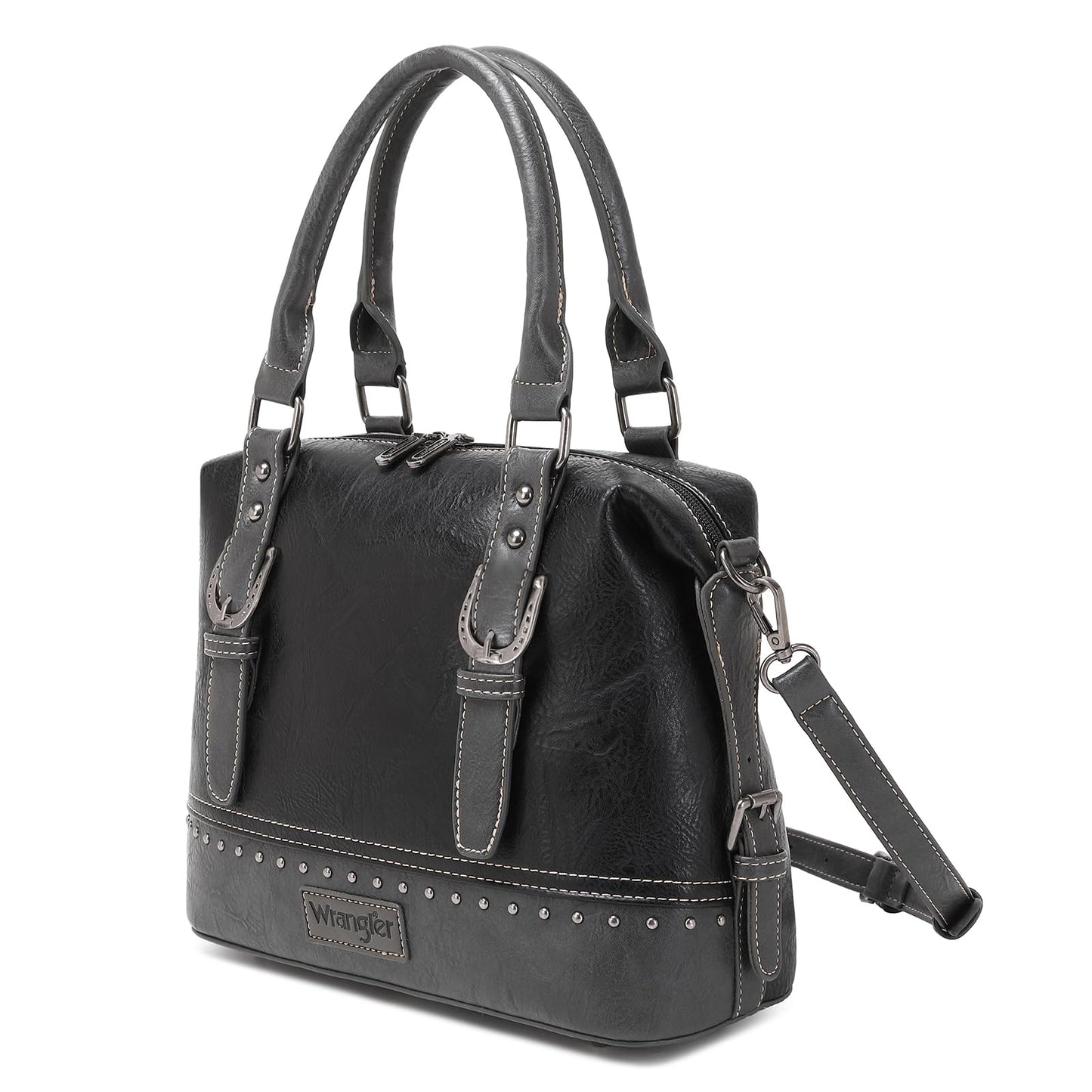 Wrangler Doctor Bag Top Handle Purse Hobo Shoulder Barrel Satchel Handbags for Women, Cannon Black, One Size