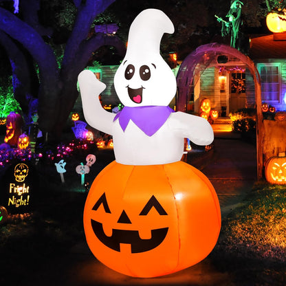 GOOSH 5 FT Halloween Inflatable Cute Pumpkin Ghost Outdoor Decorations Blow Up Yard Ghost in Pumpkin with Built-in LEDs for Indoor Party Garden Lawn Decor
