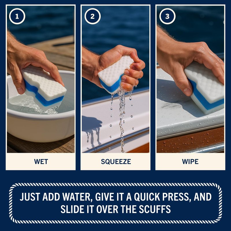 RainierSupplyCo Boat Scuff Eraser - Magic Boat Erasers for Cleaning Seats, Hulls, & Interiors - Non-Toxic & Safe for Vinyl, Leather & Fiberglass Surfaces - Ideal for Pontoon and Marine Cleaning Kits