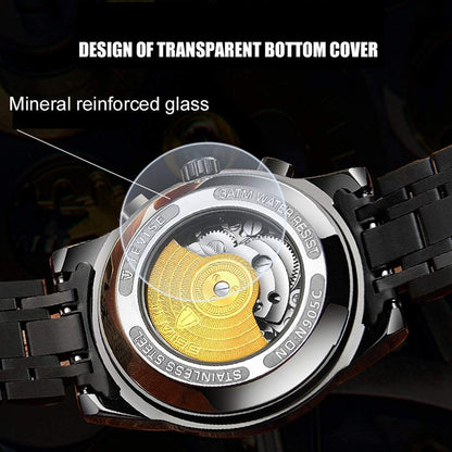 Dentily Mechanical Men's Watch Stainless Steel Skeleton Automatic Watch Waterproof Business Watches for Men