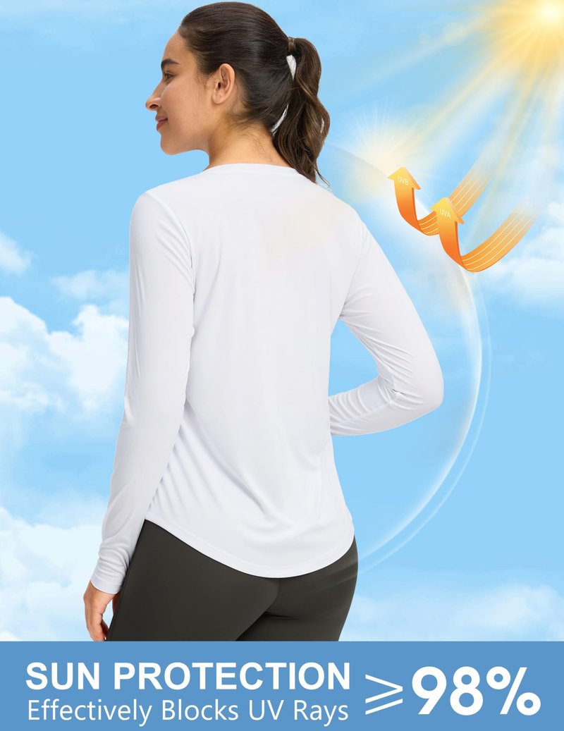 Women's UPF 50+ Sun Shirt Long Sleeve UV Shirts Rash Guard Lightweight Quick Dry Workout Hiking Tops for Women(White,M)