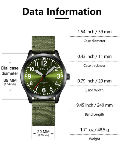 CIVO Military Watch for Men Waterproof: Analog Mens Watches Classic- Field Wrist Watches for Man