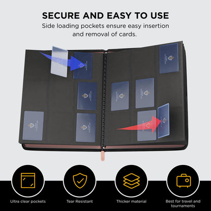 Card Guardian - 9 Pocket Premium Binder with Zipper for 360 cards - side loading pockets for Trading Card Games TCG (Pink)