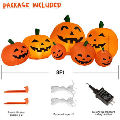 TechKen Halloween Inflatables 8FT Long Inflatable Pumpkins with Built-in LEDs - Outdoor Yard Decorations for Harvest and Halloween Party, Garden, Lawn - Fun Halloween Decors Harvest Giant Pumpkins