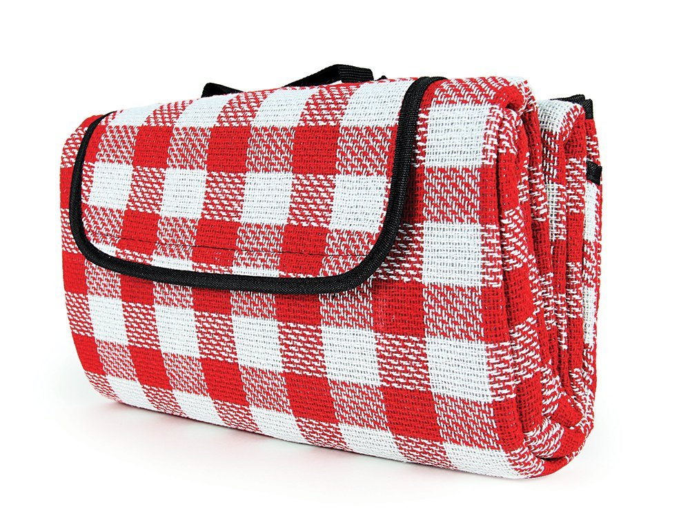 Camco Classic Red & White Checkered Picnic Blanket with Waterproof Backing - Includes Convenient Carry Strap | Comfortable and Durable Material | Measures 51" x 59" - (42803)