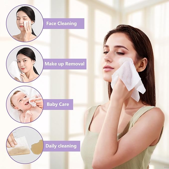 Disposable Face Towel 600 Count, Soft Cotton Face Towels, Dry Wipes Facial
