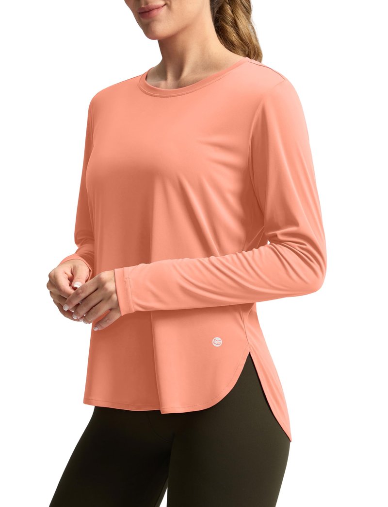Women's Sun Shirts UPF 50+ Long Sleeve UV Protection Shirt Lightweight Quick Dry Workout Hiking Tops for Women(Orange,XL)