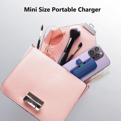 Mini Portable Charger USB C Power Bank,Upgraded 5000mAh PD Fast Charging Battery Pack Built-in USB-C Connector,LCD Display,Compatible with iPhone16,16 Plus,16Pro/Max/15,iPad Pro/Air,Android Phone etc