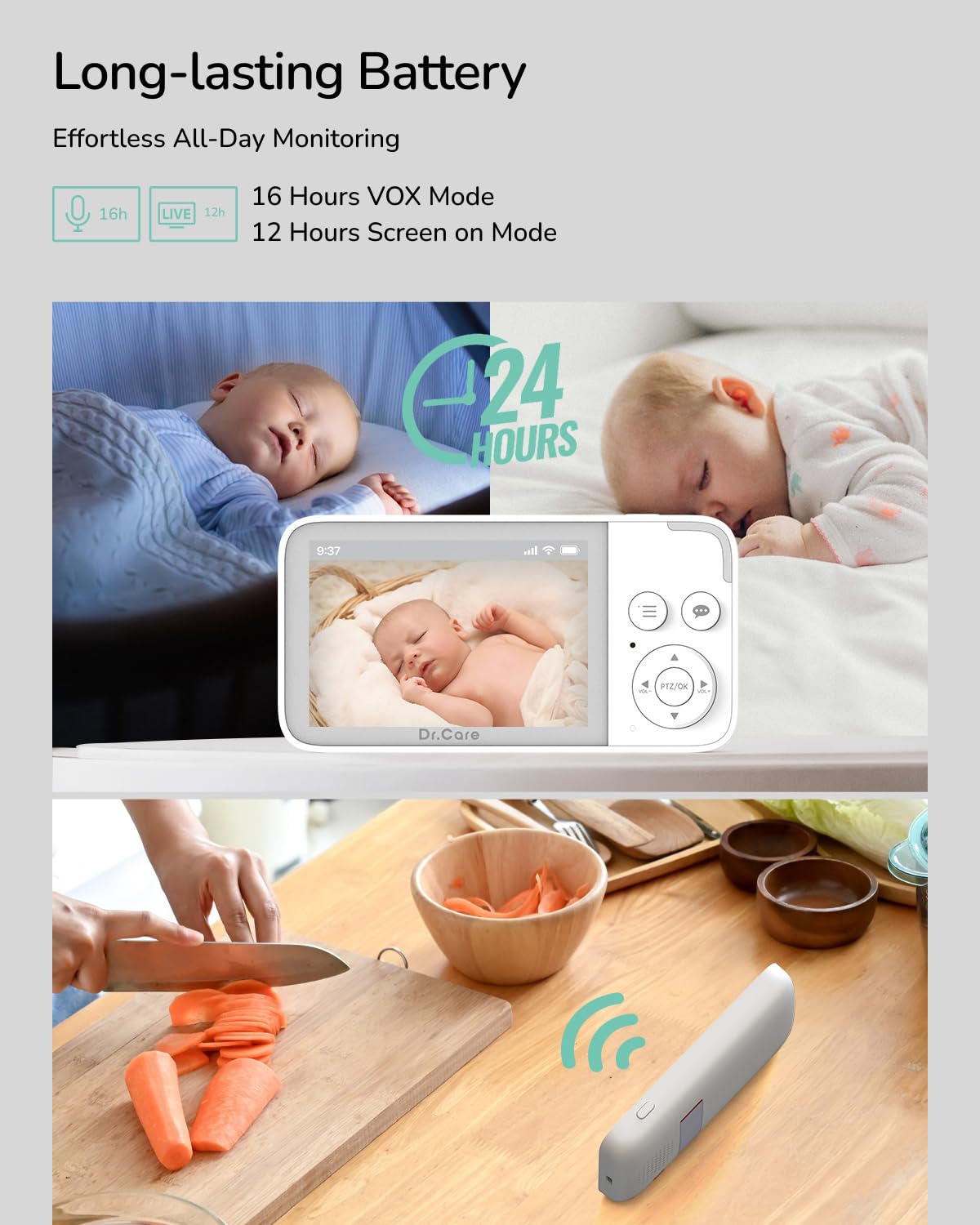 Dr.Care NeoView Video Baby Monitor -3.5” Screen, 2-Way Audio, Video Loop Recording, Night Vision, Real-Time/VOX Monitoring, Temperature Sensor, Lullabies, No Wi-Fi (Supports Up to 128GB)