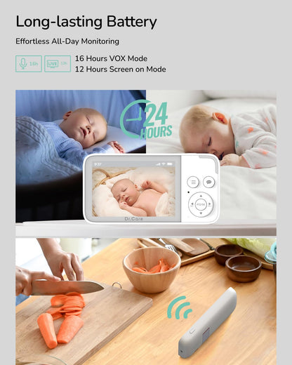 Dr.Care NeoView Video Baby Monitor -3.5” Screen, 2-Way Audio, Video Loop Recording, Night Vision, Real-Time/VOX Monitoring, Temperature Sensor, Lullabies, No Wi-Fi (Supports Up to 128GB)