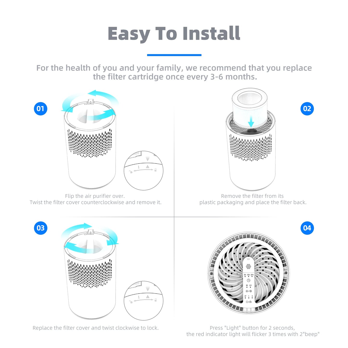 AROEVE MK01 & MK06 Air Filter Replacement 4-in-1 Air Filter for Smoke Pollen Dander Hair Smell Suitable- Standard Version(2 Pack)