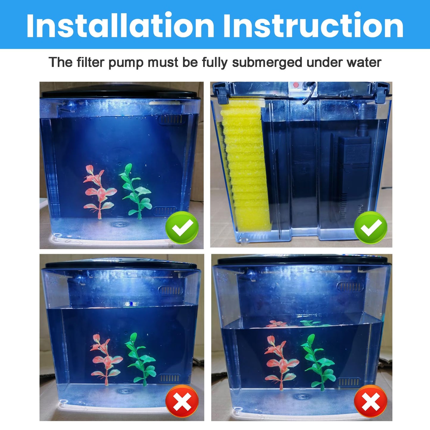 AQUANEAT Fish Tank, 1.2 Gallon Aquarium, Small Betta Fish Tank Starter Kit with LED Light and Water Filter Pump, Rectangular