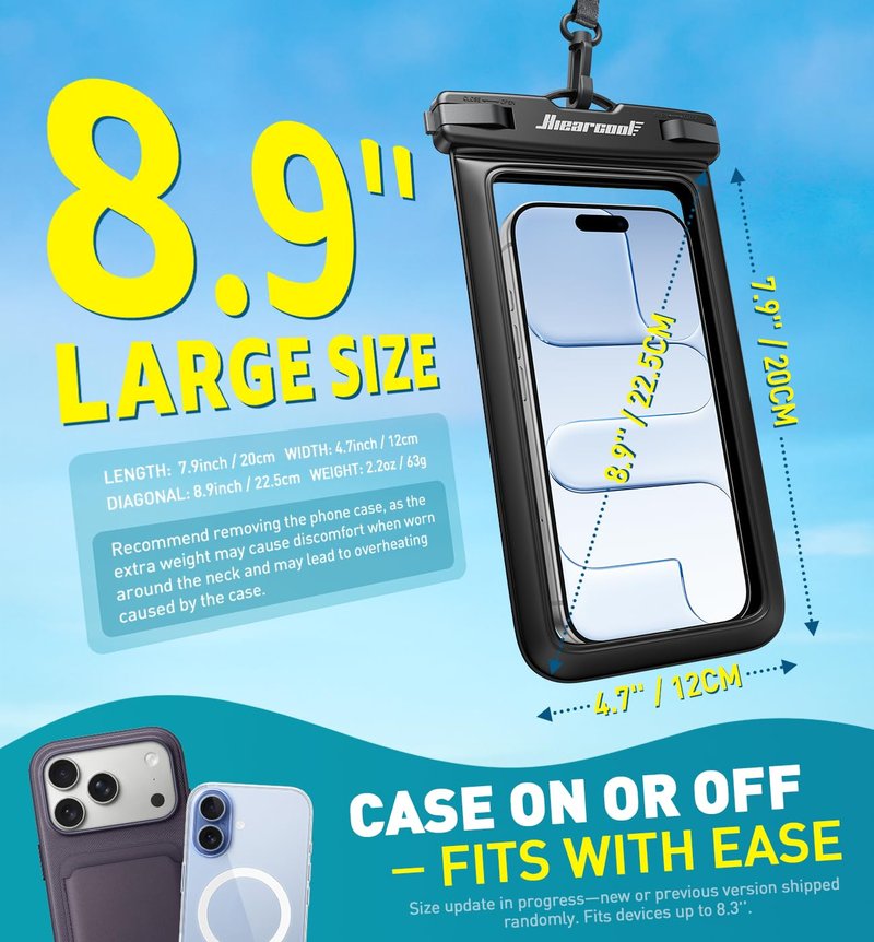 Hiearcool Waterproof Phone Pouch, IPX8 Waterproof Phone Case for iPhone 17/16/15/14 Pro Max, Cell Phone Dry Bag for Beach & Cruise Essentials, Touch Screen, Lanyard Included, 2 Pack (Fits Up to 8.9”)