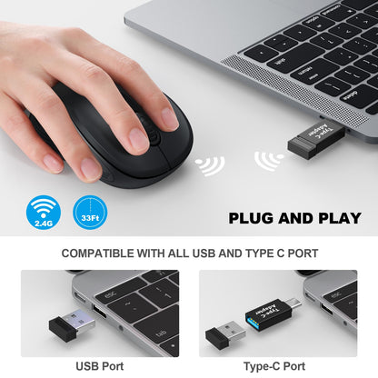 WisFox 2.4G Wireless Mouse for Laptop, Ergonomic Computer Mouse with USB Receiver and 3 Adjustable Levels, 6 Button Wireless Mice for Windows Mac PC Notebook (Grey)