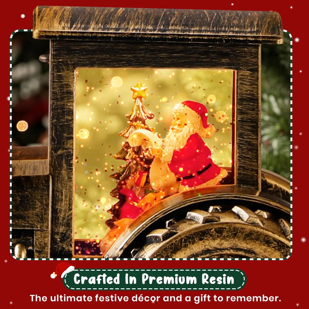 Christmas Musical Tractor Snow Globe with Santa Scene, Retro LED Holiday Decoration with 8 Christmas Songs, 6H Timer and Warm Lights, Festive Gift, Tabletop Decor
