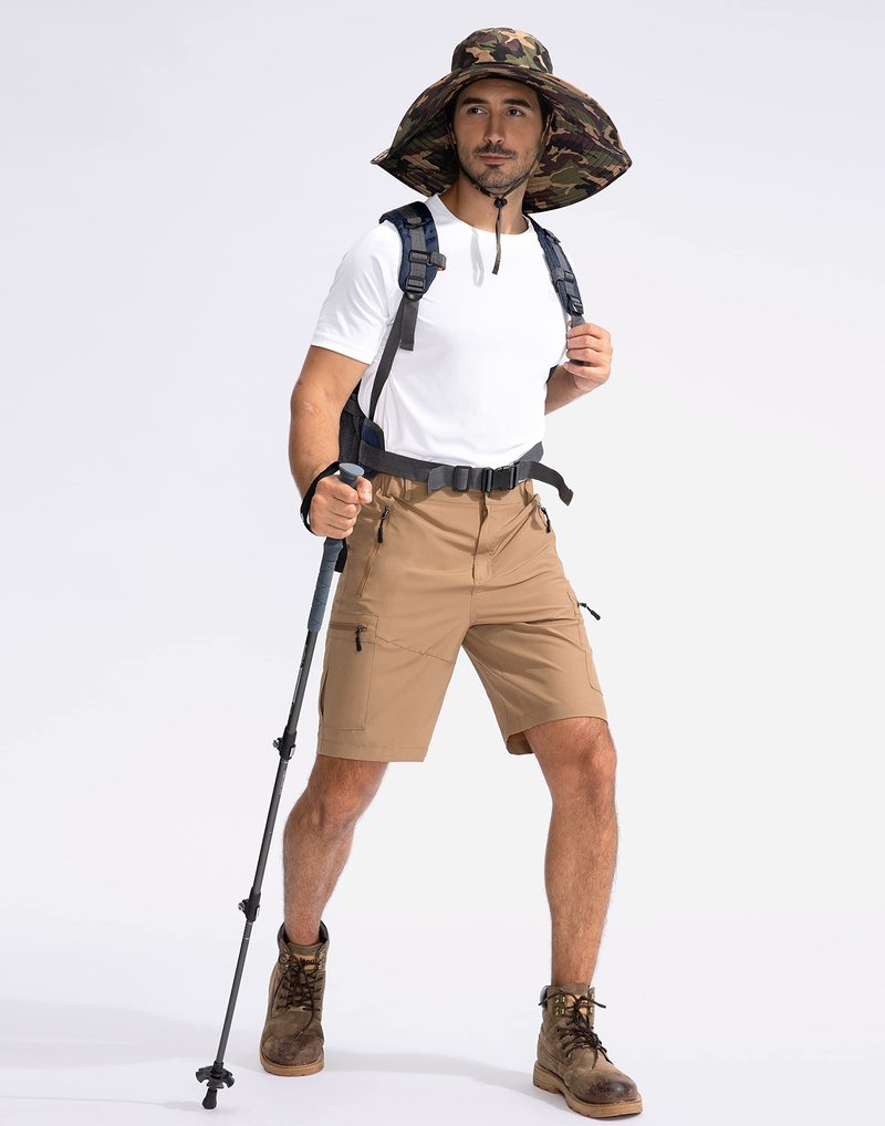 Pudolla Men's Hiking Cargo Shorts 9" Lightweight Outdoor Work Shorts for Men Travel Golf Camping Casual with 5 Zipper Pockets(Dark Khaki Medium)