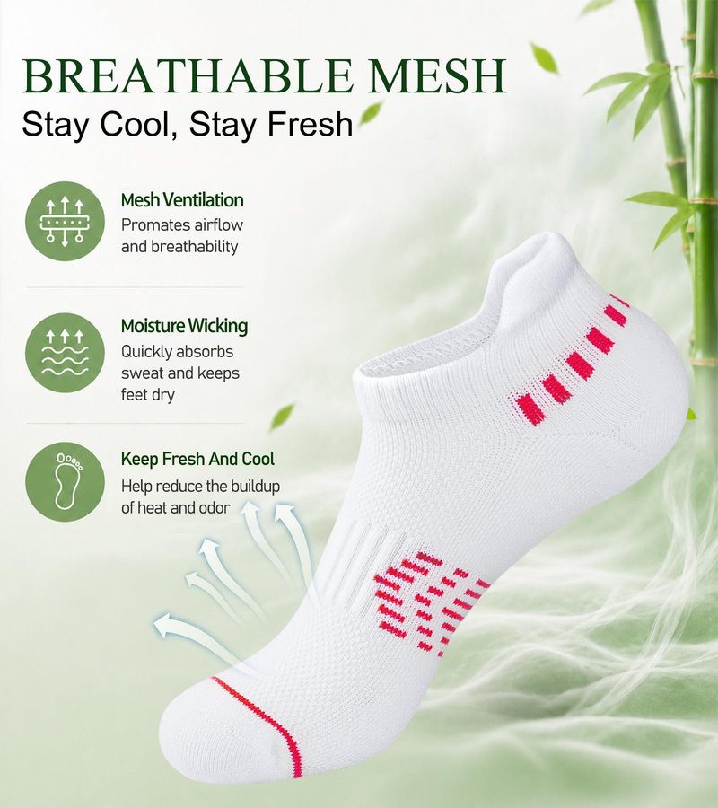 floconssy Ankle Socks for Women, Bamboo Viscose White Cushioned Running Socks Low Cut Athletic Short Footies with Heel Tab 5 Pairs Size 10-12