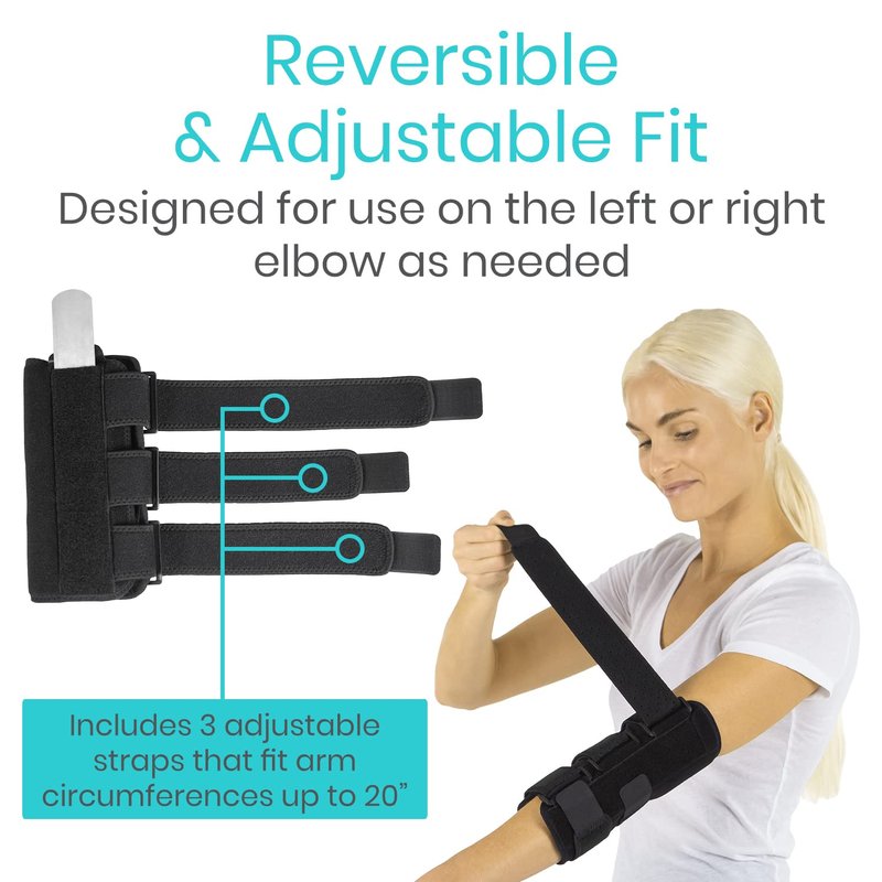 Vive Elbow Splint Brace for Tendonitis, Cubital Tunnel, Sleep Support, Tennis Elbow - 2 Removeable Splints That Stabilize Joint for Pain Relief - Arm Compression Sleeve Immobilizer for Men and Women